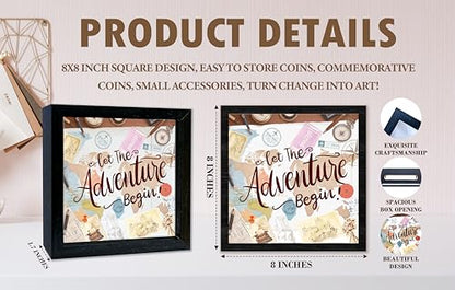 Black Travel Shadow Box Frame with Slot, Let The Adventure Begin Boxes Frames for Fund, 8x8 Memory Box for Keepsakes, Travel Gifts and Decorations, 12 - size: let the adventure begin