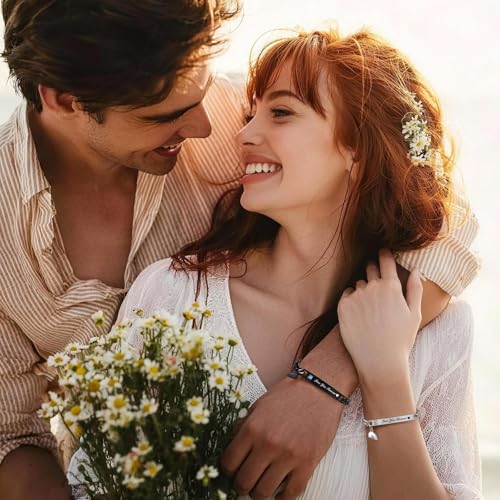 MEALGUET Matching Couple Bracelets for Men Women : His Hers Stainless Steel Cuban Link Chain Bracelets Set for Boyfriend Girlfriend Husband Wife, Romantic Gifts for Valentines Birthday Anniversary - style: Love you forever