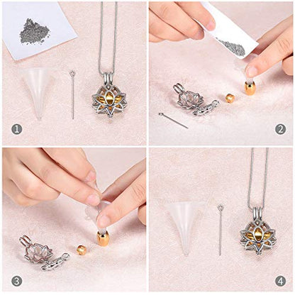 Cremation Jewelry Urn Necklace for Ashes with Hollow Mini Ball Keepsake Urn Pendant Memorial Jewelry for Ashes - color: Lotus Flower-2