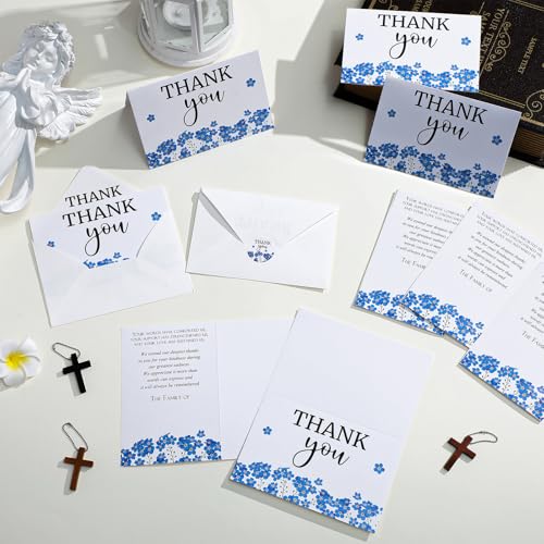 Marspark 25 Pack Sympathy Thank You Cards for Funeral with Envelopes Sticker and Message Memorial Bereavement Postcards for Loved Ones Family Friends Celebration of Life(Forget Me Not) - style: Forget Me Not