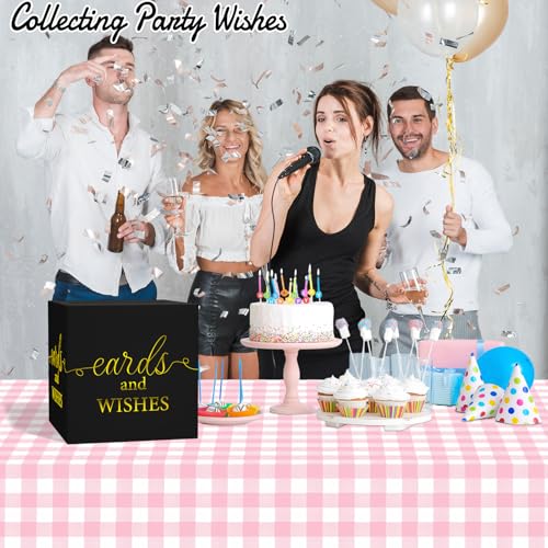 WNINK Black Card Box with Gold Foil Design, Cards and Wishes Gift Cards Box Receiving Box for Wedding Receptions, Bridal & Baby Showers, Anniversaries, Birthdays Party, Graduations, Retirements - color: Cards Wishes Black Gold
