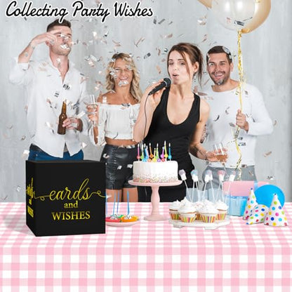 WNINK Black Card Box with Gold Foil Design, Cards and Wishes Gift Cards Box Receiving Box for Wedding Receptions, Bridal & Baby Showers, Anniversaries, Birthdays Party, Graduations, Retirements - color: Cards Wishes Black Gold