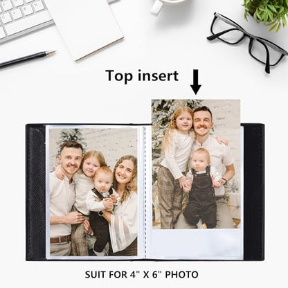 Vienrose Small Photo Album 4x6 Holds 100 Photos, 2 Pack Mini Leather Photo Album with Cover Window, Acid-Free Baby Picture Album for Wedding, Family, Travel & Gift Keepsake, Black - color: Black, size: 50 Pockets