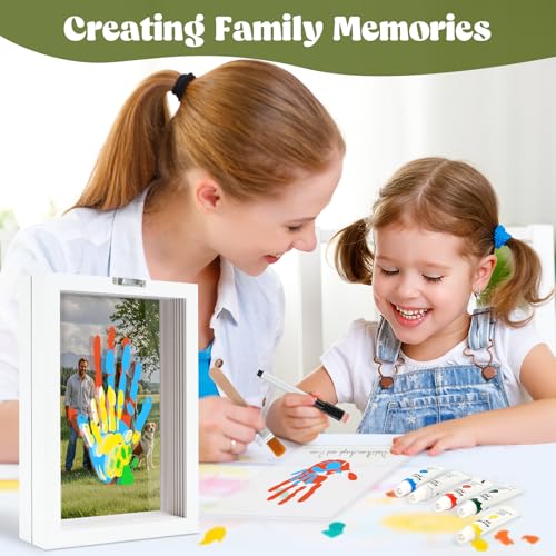 Family Handprint Kit, DIY Baby Hand and Footprint Handmade Keepsake Wooden Frame, Family Gifts with 5 Non-Toxic Baby-Safe Paint, Ideas Gift for New Parents, Grandparents, Father's Day, Mother's Day - color: White, size: 4 Pages Acrylic Boards