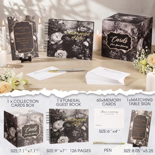 64 Pcs Funeral Guest Book Set for Memorial Service, Black, Tribute - color: Black, style: Tribute