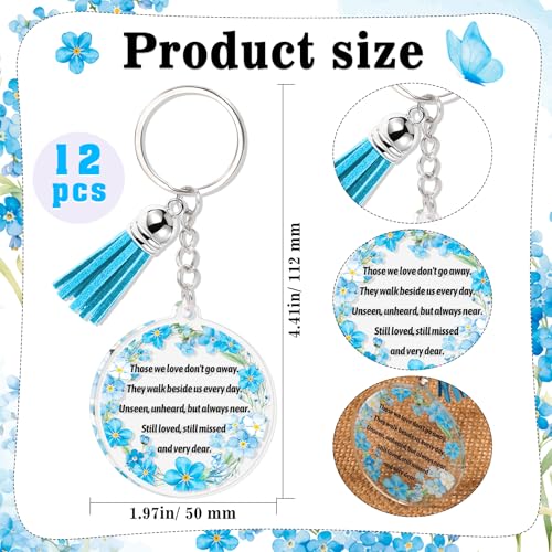 HOWAF 12 Set Funeral Favor Forget Me Not Keychains with Encouragement Card, Sympathy Gifts for Loss of Loved One Blue Flower Key Chains with Tassels for Sympathy Guest Keepsake
