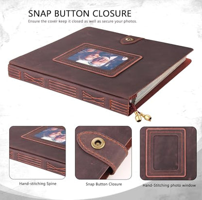 Leather photo Album Self Adhesive Pages, Handamde Leather Scrapbook Photo Album, Wedding Family Album, Holds 3x5, 4x6, 5x7, 6x8, 8x10 Photos - Coffee - color: Coffee, size: 13.58x13x1.3
