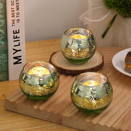 Volens 24PCS Green Votive Candle Holder Bulk, Round Mercury Glass Votives - color: Green, size: 24 PACK