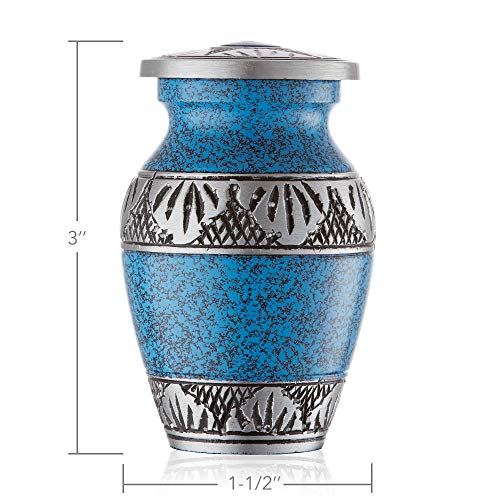 Reminded Small Cremation Urns for Human Ashes, Mini Keepsake Set of 4 Blue and Silver with Velvet Case - color: Blue