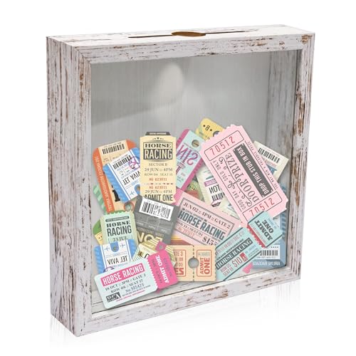 Top Loading Shadow Box , Wood & Real Glass Shadow Box Frame with Slot on Top Ready to Hang Memory Box , Pins, Awards, Medals, Wedding and Photos, White, 8x8 - color: White, size: 8*8