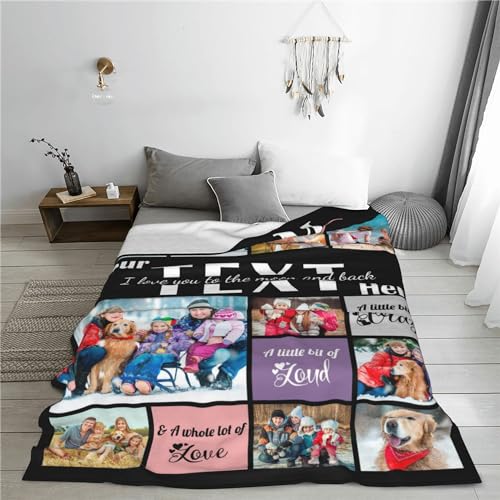 Birthday Gift for Mom Personalized 10 Pictures Throw Blanket Using Own Photos & Text Custom Soft Flannel Fleece Blanket for Adult Mom Grandma Family on Mother's Day Anniversary Christmas - color: Style 34