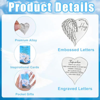 60 Sets Funeral Favors for Guests Metal Heart Pocket Hug Tokens Bulk | with Thank You Cards Celebration of Life Decorations Keepsake Memorial Gifts for Loss of Loved One Church Memorial Prayer