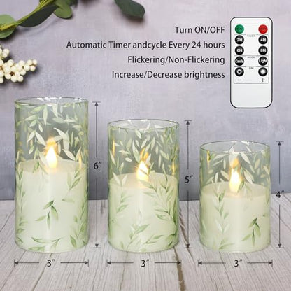 Crystal Club Glass Flameless Candles with Remote Timer - style: Willow Leaves