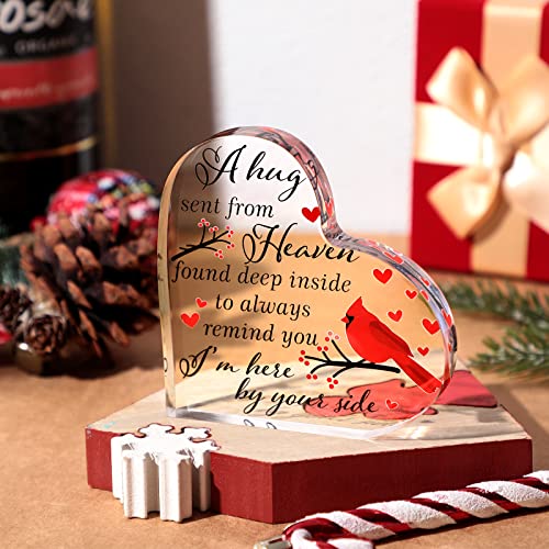 Karenhi 4 Inch Red Cardinal Christmas Gifts Memorial Bereavement Gift for Loss of Loved One Sympathy Decorations Loss of Mom Dad Son Husband in Heaven Glass Table Remembrance(4 Inch,Hug Style) - size: 4 Inch, style: Hug