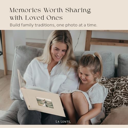 Premium Scrapbook Album with Window and Writing Space – 60 Pages holds 200 Photos of Different Sizes – Wedding, Baby, Travel & Family Memories – 11.4" x 8.6" - Oat - color: Oat, size: Small w/ Window
