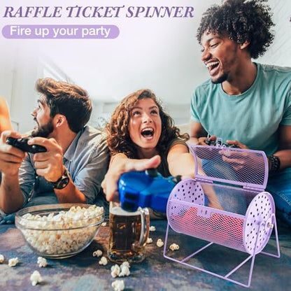 Teenyyou Raffle Drum Holds 600 Tickets, Metal Ticket Wheel Spinner with Stand, Raffle Tickets Cage for Games Events, Parties, School Drawings(Integrated Rotary,Light Purple,7.09" X 4.72", Small) - color: Light Purple, size: 7.09" X 4.72", Small, style: In