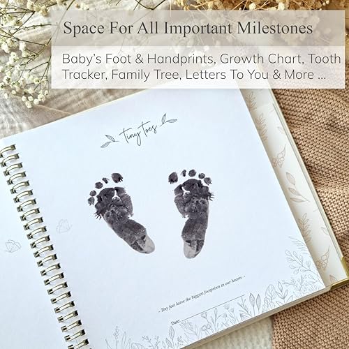 Baby Book Keepsake Boy or Girl Timeless Baby Memory Book First 5 Years for Baby Shower Gender Neutral Baby Scrapbook New Mom Gift Baby Journal from Birth to Age 5 Milestone Book Beige - color: Beige