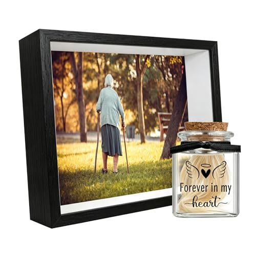 Personalization Memorial Photo Frame with Glass Keepsake Jar，Perfect for Preserving Loved One’s Hair & Memories，Sympathy Bereavement Gift - Holds 4x6 inch pictures (Black 3) - color: Black 3