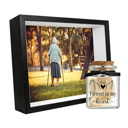 Personalization Memorial Photo Frame with Glass Keepsake Jar，Perfect for Preserving Loved One’s Hair & Memories，Sympathy Bereavement Gift - Holds 4x6 inch pictures (Black 3) - color: Black 3