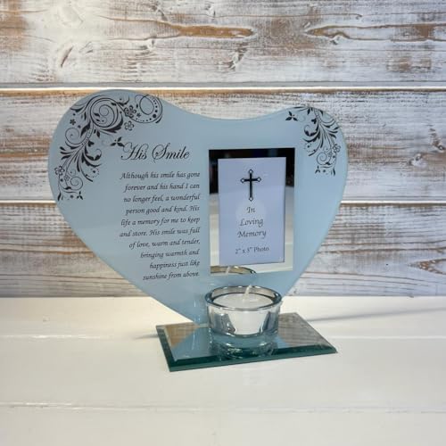 His Smile - Inspirational Poem, Candle and Photo Holder Glass Memorial Plaque