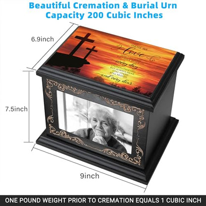 ADMLC Cremation Urns for Human Ashes Adult Up to 200 IBS with Photo Frame | 100% Wooden Handcrafted Memorial Keepsake Urn for Ashes,Funeral Burial Caskets Urn Suitable for Male Female Men Women Dad Mom