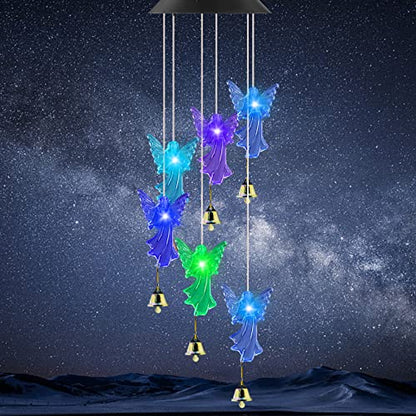 Jarxin Outdoor Garden Solar Wind Chimes Waterproof Light Angel Color Changing Led Solar Powered Windchimes Yard Hanging Lights