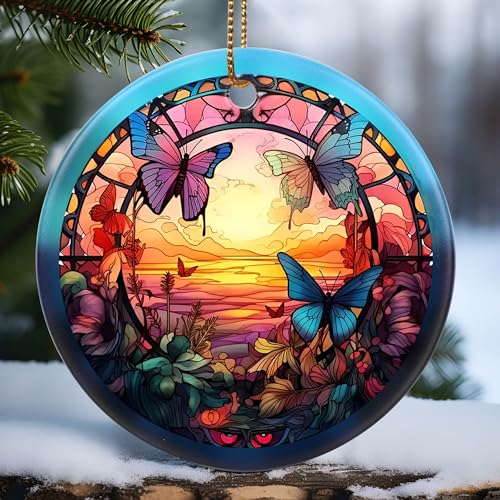 Touber Christmas Ornament, Christmas Decoration, Holiday Present Idea, Heirloom Keepsake, Round Ceramic, Gift Exchange, Gift Idea, Butterfly - color: Butterfly-s032