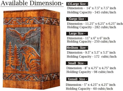 Wooden Urn for Human Ashes Adult Male/Women - Rosewood Funeral Cremation Urn for Ashes - Eagle Wooden Urns Hand-Crafted (XXL(14x7.5) 545Cu/inch) - color: Xxl(14x7.5) 545cu/Inch