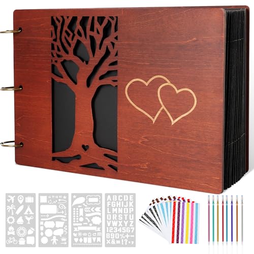 Family Scrapbook Album Photo Scrapbook Albums | Premium Wooden Family Photo Album Kit with 100 Pages Family Tree Memory Scrap Book for Grandma Mom Gift Baby Shower - color: Family Scrapbook