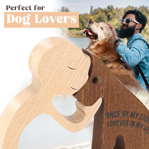 SENSUNIQ Dog Memorial Gifts, Handcrafted Wooden Carving Men and Pet Figura, Once by My Side Forever in My Heart, Sympathy Keepsake for Loss of Pet (Man with Dog) - color: Man With Dog