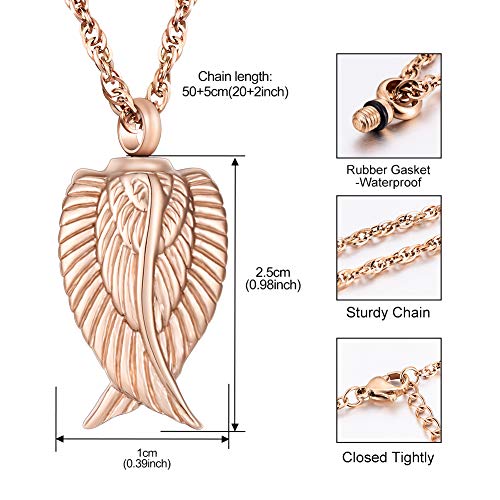Angel Wing Cremation Necklace for Ashes Stainless Steel Urn Pendant Ashes Holder Memorial Jewelry-I’m Here WATCHING Over You - color: Rose Gold