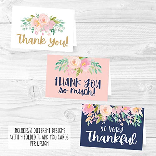 24 Bulk Thank You Cards with Envelopes Blank Cute Thank You Cards | Floral 6 x 4 Appreciation Card for Weddings, Valentines, Anniversary, Small Business, Party Guests, Engagement & Funeral - color: Floral Navy 2 24 pcs