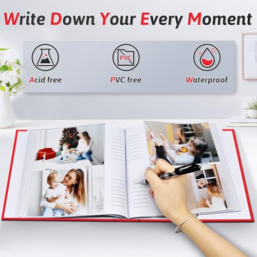 Popotop Photo Album 4x6 200 Photos with Writing Space, Leather Cover Album with Display Picture Window, Photo Book for Wedding Family Baby Gift - color: Red, size: 200 Pockets