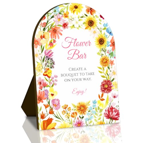 Flower Bloom Bar Supplies, Wildflower Wooden Sign Gift for Wedding Bridal Baby Shower Decorations, Graduation Birthday Party Table Decor for Reception, 7x10 Inches - color: flower