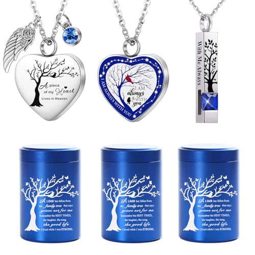 RIPFEVURN Small Mini Urns for Human Ashes Keepsake Adult Female Male Tree of Life Cremation Jewelry Urn Necklaces for Ashes for Women Men Set of 6(Blue)