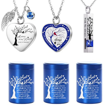 RIPFEVURN Small Mini Urns for Human Ashes Keepsake Adult Female Male Tree of Life Cremation Jewelry Urn Necklaces for Ashes for Women Men Set of 6(Blue)