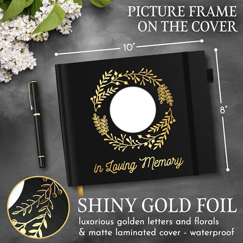 Elegant Black Funeral Guest Book, 10 x 8 Inches 120 Pages Guest Book for Funeral, 360 Entries Guest Book for Funeral and Memory, Memorial Service Guest Book with Pen and Sign, Memorial Guest Book