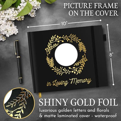 Elegant Black Funeral Guest Book, 10 x 8 Inches 120 Pages Guest Book for Funeral, 360 Entries Guest Book for Funeral and Memory, Memorial Service Guest Book with Pen and Sign, Memorial Guest Book