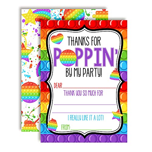 Pop On Over Popper Fidget Toy Birthday Thank You Notes, Ten 4" x 5.5" Fill In The Blank Cards with 10 White Envelopes by AmandaCreation - style: Popper Fidget
