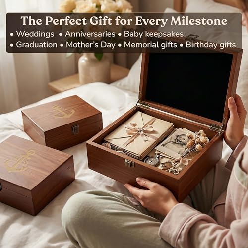 shop4ever Custom Wooden Keepsake Box, Anchor And Initials Design, Storage