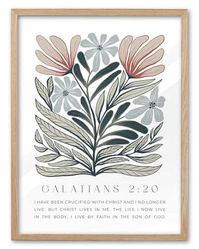 EcoHest 12x16 in Galatians 2:20 Abstract Floral Framed Christian Wall Art - color: Framed Galatians, size: 16"L x 12"W