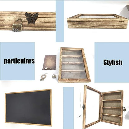 WANLIAN Shadow Box Frame with Acrylic 11x16“ Wooden Shadow Box Display Case with 3 Detachable Shelves & Linen Back, Wall-Mounted Deep Display Box Picture Frame for Photos Memorabilia (Carbonized) - color: Carbonized