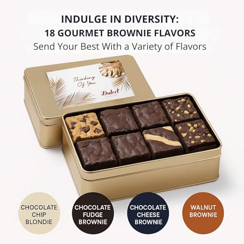 Thinking Of You Baskets For Women - 18 Individually Wrapped Brownies Freshly Baked in a Variety of Flavors - Dulcet's Signature Flavored Fudge Brownies - Gift Box Comes with Thinking of You Card - style: Thinking of You