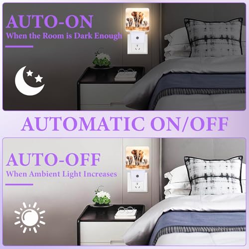 African Elephant Night Light,Plug-in Night Lights with Dusk-to-Dawn Sensor for Bedroom,Bathroom and Living Room Sleep Friendly lamp 0.5w - color: African Elephant