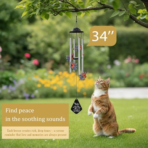 YU FENG Butterfly Memorial Wind Chime, Crystal Suncatcher Outdoor Decor | 34 Inch Metal Wind Chime, Butterfly Design, Sympathy Bereavement Gift, Garden Yard Patio Hanging Decoration - style: Autumn Garden – Butterfly – 34 Inch