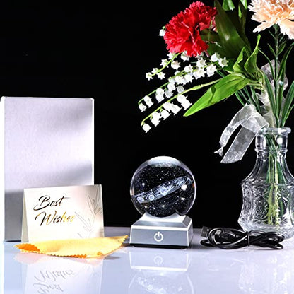 Crystal 3D Solar System Ball Science, Astronomy Gifts with LED Base 3.15'' - color: Solar system ball with Silver LED