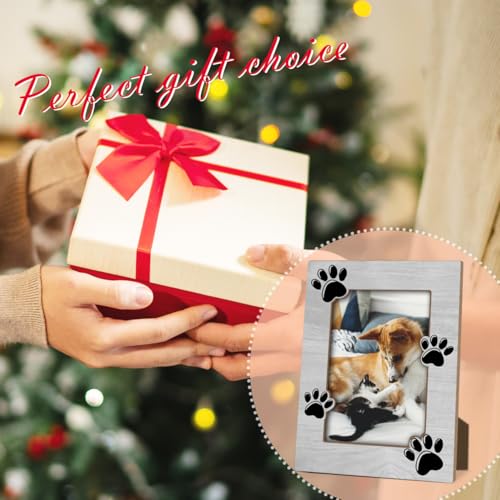 Pet Wooden Picture Frame, 4x6 Pet Paw Prints Photo Frame, Dog Cat Mom Memorial Sympathy Gifts, Remembrance Gifts, Picture Frames for Tabletop Display, Home Office Desk Decorations -001