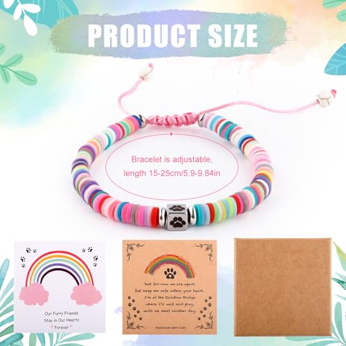 Pet Memorial Bracelet, Dog Loss Sympathy Gift Rainbow Colorful Polymer Clay Drawstring Bracelet Gift for Women Men Who Loss of Pets Cat Furry Friend