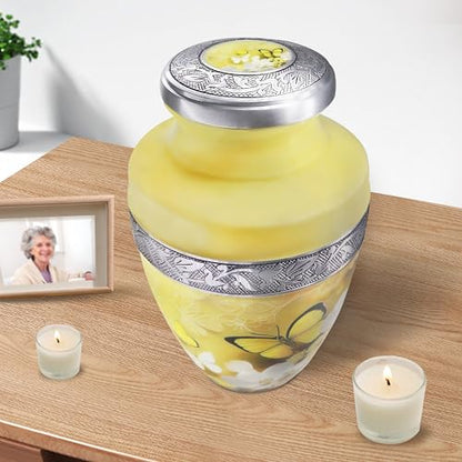 M MEILINXU Yellow Butterfly Urn, Cremation Urns for Human Ashes, Large - color: Yellow, size: Large / Adult