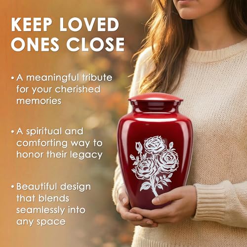 Emvency Urn for Ashes, Metal Alloy, 10" H x 6" W, Red - color: Red